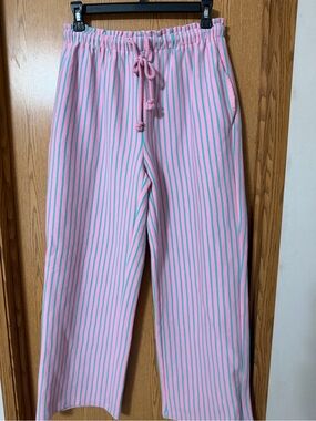 Wishlist Pink Aqua Stripe Wide Leg Pants Women’s Medium Drawstring Coastal